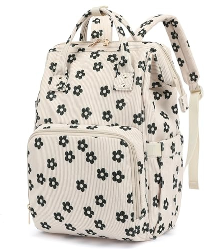 Dezcrab Baby Diaper Bag Backpack for Mom, Large Capacity Travel Nappy Bag for Boys & Girls with Stroller Straps (Corduroy Flowers)