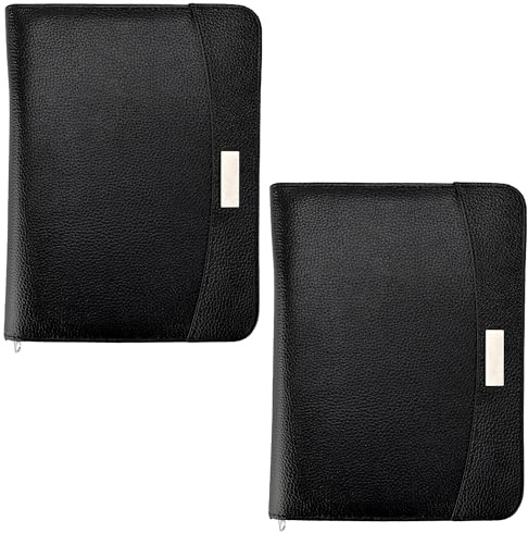 Arpan A5 Size Zipped Conference Folder with A5 Lined Writing Pad, Calculator, Pen Holder, Card Pockets - Ring Binder Portfolio - Pack of 2