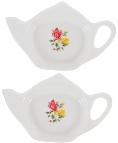 LABRIMP Porte-Sachet de Thé en Céramique Décoratif 2 Pièces, Réutilisable, Forme Théière, Blanc, Cuisine et Pause Thé, Assiette pour Poser Sachet ou Cuillère