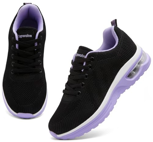 Topwolve Baskets Femme Chaussures de Running Léger Respirant Chaussures de Course Confortable Extérieur Chaussure de Sport Fitness Sneakers,Noir Violet,36 EU