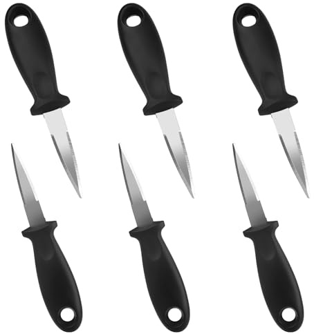 Denwwico 6-Piece Oyster Shucking Knife Set, Stainless Steel Shucker with Non-Slip Handle, Heavy Duty Seafood Opener Kit for Clams and Oysters, Black