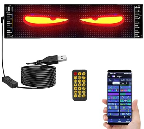 Insegna Luminosa Programmabile 90 cm Scritta LED Personalizzata Occhi LED Per Camion Pannello luminoso Auto USB Tabella Flessibile Bluetooth App Controllo Display Negozi Hotel Vetrine (90 CM)