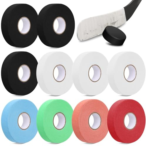 Calolin 10 Rolls Hockey Tapes, Non-slip Lacrosse Stick Tapes, Adhesive Polyester-cotton Shin Pad Wrappers, Multipurpose Sports Stick Tapes