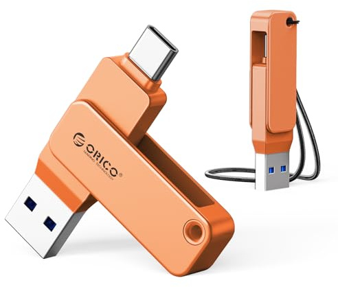 ORICO Chiavetta USB 128 GB, Mini Chiavetta USB 3.2 Gen 1 (Doppia USB-C/USB-A), Pen Drive Portatile, Lettura 150 MB/s, Compatibile con iPhone 15/16/17, Android, Tablet, Laptop - Arancione - EB05