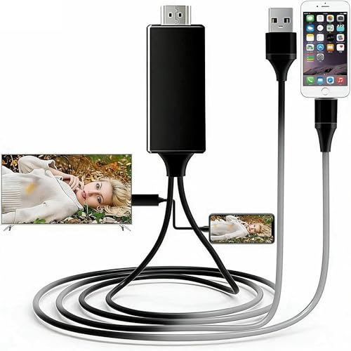 [Apple MFi Certified] Lightning to HDMI Cable Adapter Compatible with iPhone,1080P DVI to HDMi Digital Sync Screen Audio&Video Adapter with Charge Port Connector to HD TV Projector Monitor Black