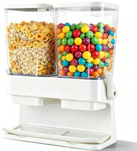 Bcuuozeeing Müslidispenser 2-pack, dubbel 3 l lufttät müsli-förvaringslåda spannmålsdispenser, stor kapacitet klar torrkostsorganisatör majsflingor dispenser för flingor, nötter, kaffebönor (vit)