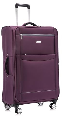 DK Luggage Ultra Lightweight Only 3.3kg Large 28 Inch Soft Shell Suitcase, 4 Wheel Spinner Checked Luggage 23kg–25kg Capacity, Expandable Travel Case (WLS Purple, Large)