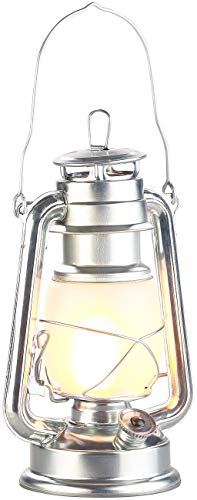 Lunartec LED Flammeneffekt: LED-Sturmlaterne mit Flammen-Effekt, 25 cm Höhe, silberfarben (Flammeneffekt Batterie, Schiffslaterne, Tischleuchte)