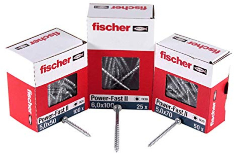 Fischer PowerFast II CTP 5.0 x 70 Chipboard Screw (200 Pieces) With Partial Thread, Countersunk Inner Star for Woodworking, Reduces Resistance & Time