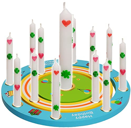 alles-meine.de GmbH 3 TLG. Set: Geburtstagsring/Geburtstagskranz - aus Holz + 11 Kerzen mit Lebenslicht - für Zahlenstecker - 19 cm - Kinder bunt/blau - gelb - grün - rot - K..