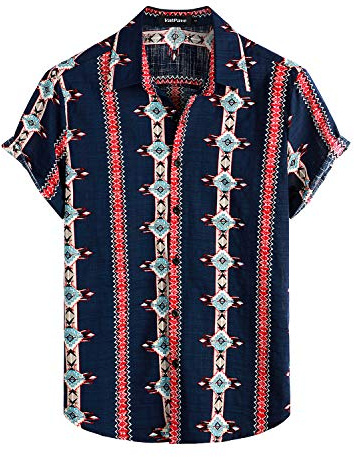 VATPAVE Mens Short Sleeve Button Down Shirts Summer Shirt L Navy Red