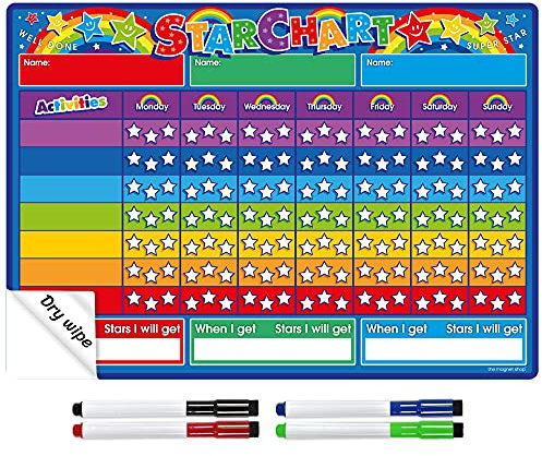 The Magnet Shop TMS Belohnungstabelle und Whiteboard für Kinder, A3, laminiert, Sternkarte, Regenbogenfarben