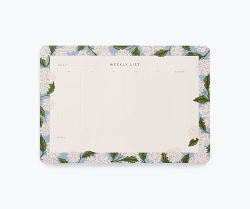 RIFLE PAPER CO. Hydrangea Weekly Desk Pad, 52 Tear-Off Pages, Doubles as a Mouse Pad, Helps You Map Out Your Week for a Whole Year, Printed in Full Color