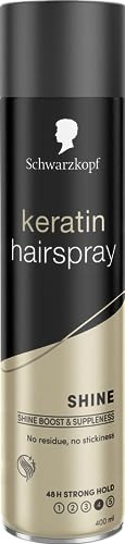 Schwarzkopf Styling Keratin Hair Spray, Shine, glossy and soft finish hairspray with no residue, no stickiness and protection from humidity, 400ml