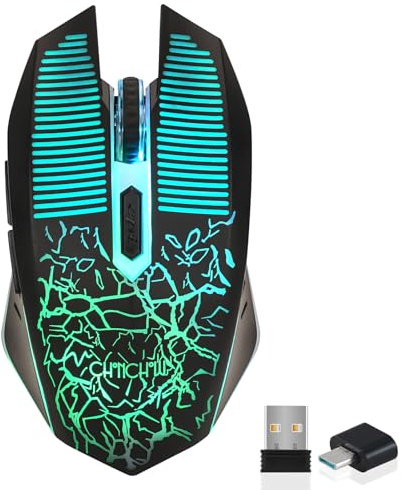 CHONCHOW Wireless Gaming Mouse Rechargeable LED Backlit 2.4G USB Receiver 3600 DPI Cordless Portable High Performance Compatible with PC Laptop MacBook iMac PS4 PS5 Switch Xbox one x(Black)