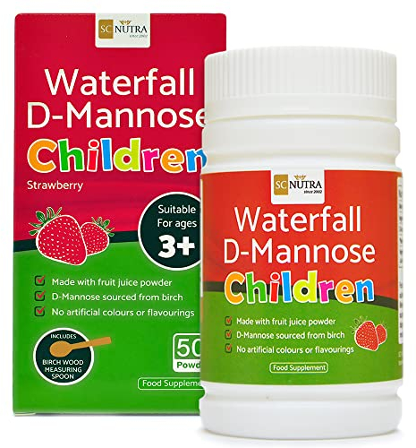 Waterfall D Mannosio - D-Mannosio in polvere - D-Mannosio per bambini - Fragola - 50 g - proveniente da Betulla - SC Nutra