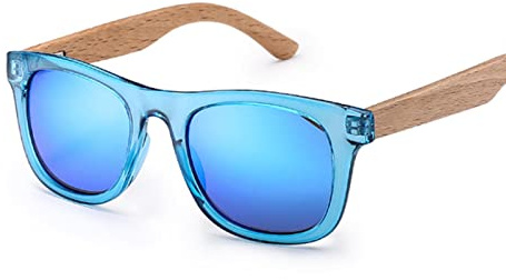 XIANDE Enfants en Bois Bois polarisé Mignon Bleu Miroir Lunettes Lunettes de Soleil pour garçon Fille Enfants