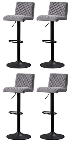 JYMTOM 4er-Set Barstühle, Verstellbar Barhocker, 360° drehbarer Tresenhocker, Drehstühle mit gepolsterter Sitzfläche aus Samt für Bar, Küche, Bistro, Counter, Esszimmer und Café (4, grau)