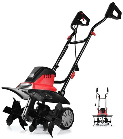 GOPLUS 1500W Motobineuse Électrique 6 Lames, Motoculteur Puissante avecProfondeur de Travail 22CM, Interrupteur à Double sécurité avec Roue pour Jardinage et Cultivateur