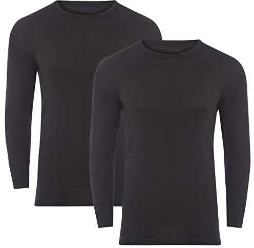 Style Lockers® Pack of 2 Mens Thermal Long Sleeve Base Layer Top - Adults Winter Ski Inner Vest Warm Underwear T-Shirts - Quick Dry Undershirt for Outdoor Sports Running (Black, Medium)