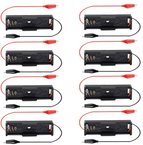 Gebildet Enkel AA-batterihållare, 1 x 1.5V AA-batterihållare, AA-batterihållare med Alligator Clip-trådar (8-pack)