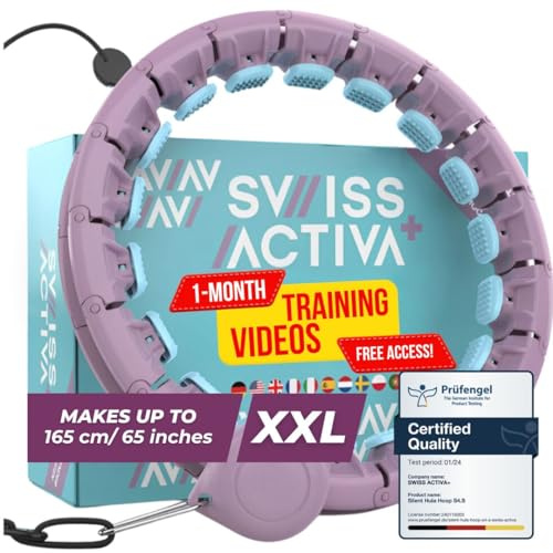 Swiss Activa+ S2 XXL Smart Hula Hoop con palla di peso - fino a 165 cm, ha 34 maglie per taglie forti XXL - non cade - cerchio di perdita di peso per le donne - Smart Fitness Hula Hoop con peso