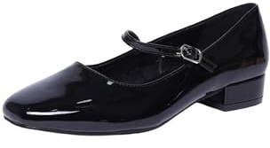 Mary Jane Donna Tacco 3cm Ballerine Lucide Vernice con Punta Quadrata Decollete con Cinturino sul Collo Piede Scarpe Comode (Nero, Sistema Taglie Calzature EU, Adulto, Numero, Media, 36)