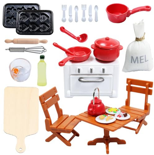 Miniatura GNOME Accesorios, 22 Piezas en Miniatura Accesorios Hornear Set, Miniatura Casa de Muñecas Accesorios Mini Huevos Rodillo Harina Batidor Miniatura Hornear Set,DIY Navidad Cocina Hornear Set