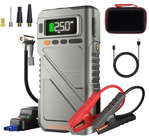 9000A Jump Starter with Air Compressor, Car Charger Portable Jump Box for Car with 150PSI Tire Inflator, Power Pack Jumpstart 12V Vehicle for All Gas/12L Diesel w/Extended Jumper Cable