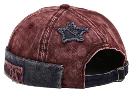 RUICHENG Dockermössa, herr, vintage, denim, sjömansmössa, rullmössa, dockmössa, vinröd, 55-59