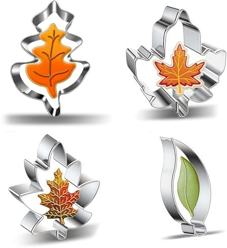 4 Pcs Autumn Leaves Cookie Cutter Stainless Steel-Maple, Oak Leaf, Leaf Shapes Cookie Fondant Biscuit Cutters for Fall, Autumn, Thanksgiving, Christmas Party Decorations
