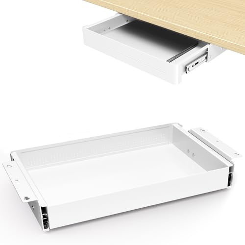 Cajón de almacenamiento bajo escritorio 40 cm de ancho – Organizador deslizante suave para escritorio regulable y oficina en casa, carga máx. 8 kg, deslizamiento silencioso