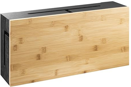 Bamboo Cable Management Box – 41×20×11 cm Wall-Mountable Cable Tidy Box with Magnetic Lid & Mounting Hardware – Hide Power Strips, Organise Cords & Reduce Clutter (Black L)