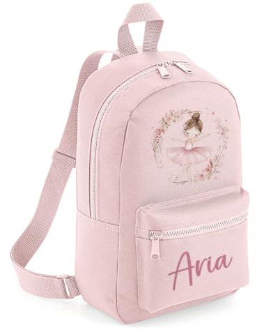 Elegant Ballerina Flower Wreath Ballet Dancing Book Bag Green Grey Pink Blue Toddler Personalised Childrens Adjustable Straps Mini Backpack for School, Nursery, Changing Bag, Multipurpose Daypack