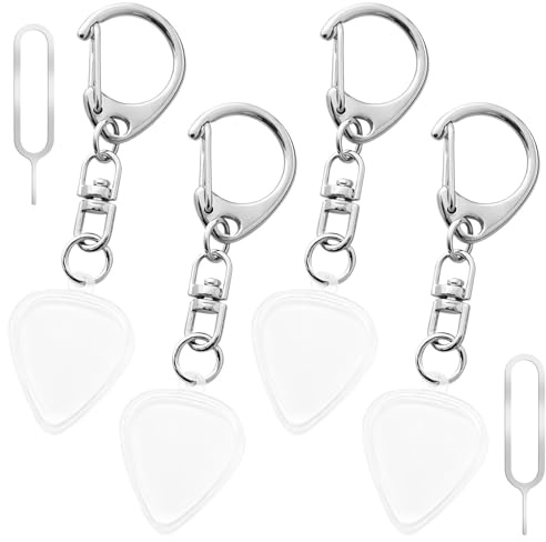 HINGTAI Portachiavi porta plettri per chitarra in acrilico trasparente da 4 pezzi con spilla per carta, portachiavi portatile per amplificatore per chitarra, espositore per plettri