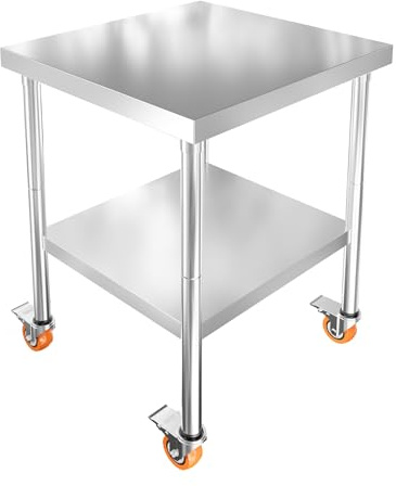 FIVMEN Arbetsbord rostfritt stål 61 x 46 x 85 cm catering köksbord med hjul gastronomi rostfritt stål dubbla lager förberedelsebord för kök bar restaurang