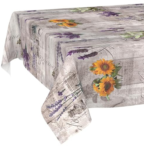 Nappe en Toile cirée Lavable, Facile d'entretien, imperméable, Effet Lotus, Motif Provence, 180 x 140 cm, Bord coupé