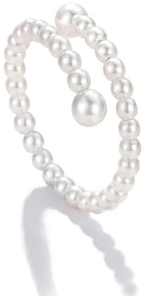 Morfetto 14K Gold Plated Adjustable Rings for Women Pearl& Cubic Zirconia | Hypoallergenic Cute Dainty Stacking Thumb Silver Rings Set Wedding Engagement Promise Ring Non Tarnish Waterproof Jewellery