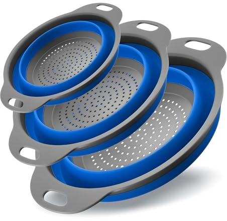 Collapsible Colander Set, Silicone Collapsible Strainers for Kitchen, Perfect for Draining Pasta, Vegetable and Fruit, Food Strainer, Dishwasher Safe (3 Pack)