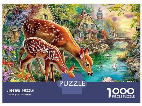 Magical Deer Puzzle 1000 Pièces Carton Robuste pour Adultes & Enfants 12+, Puzzle Anti-Stress, Décoration Murale, Cadeau De Relaxation Ultime pour Famille s 38x26cm/1000pcs