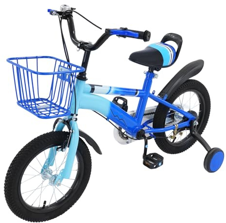 AOAPUMM 14 tums barncykel flickcykel pojkcykel med stödhjul, lätt cykel barncykel för pojkar och flickor lila/blå