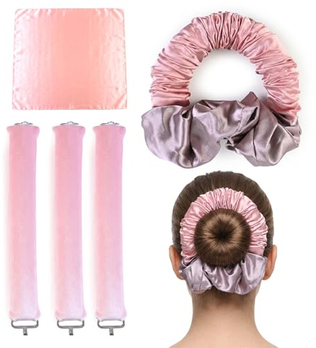 Kit Bigoudis Cheveux Sans Chaleur (5 Pièces) - Boudin Cheveux Caoutchouc Souple avec Foulard & Chouchou - Heatless Curls Band pour Boucles Naturelles Nuit - Ruban à Friser Cheveux Longs (Marron)