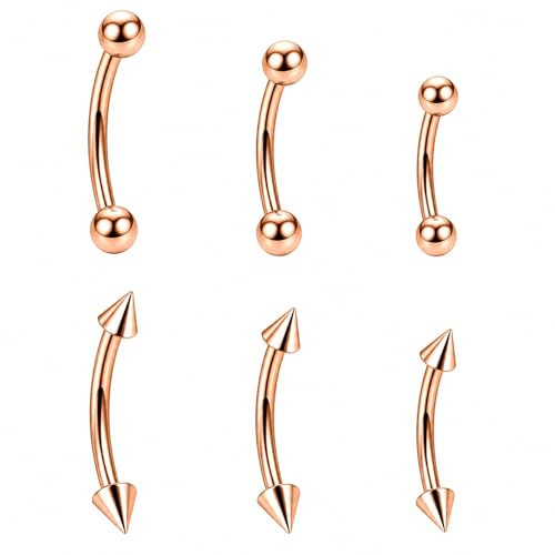 QZKJQDD 6 Pcs Vertical Labret Lip Bars & Eyebrow Piercing Jewellery, Curved Barbell Piercing, Bridge Tongue Rings for Eyebrow Lip Curved Barbell Helix Rings Piercing (6/8/10mm)