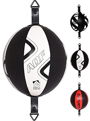 AQF Punching Ball Double Ballon De Boxe Vitesse en Cuir Rex Sac Vitesse De Boxe MMA Sac De Boxe De Plafond pour L’Entrainement (Noir & Blanc Pro)