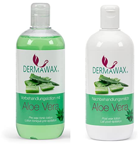 Dermawax Vor- & Nachbehandlung Set- Aloe Vera Haut Cleanser und Nachbehandlung Entfernt Wachsreste minimiert Rötungen und Irritationen nach der Haarentfernung (1 l (1er Pack), Aloe Vera- Aloe Vera)