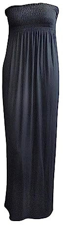 REAL LIFE FASHION LTD Womens Strapless Bandeau Sheering Maxi Sleeveless Plain Printed Casual Dress