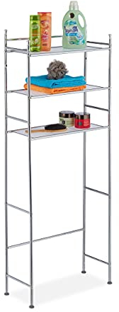 Relaxdays Waschmaschinenregal, verchromt, modernes Design, Trocknerregal mit 3 Ebenen, HBT: 152,5 x 58 x 25 cm, Silber