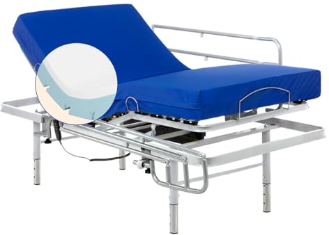 Geriafy Cama articulada con colchón Professional V3 MAX Care 105x200 cm | Patas regulables, barandillas abatibles, colchón viscoelástico de 15 cm y funda impermeable