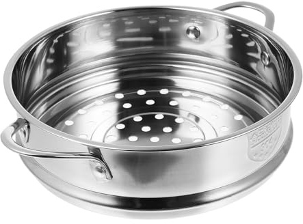 Operitacx Vaporizador de acero inoxidable, diámetro de 18 cm, con doble asas, cesta de vapor para verduras al vapor y albóndigas, accesorios de cocina para uso doméstico al vapor