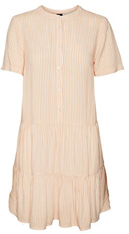 Vero Moda Women's VMBUMPY SS Short Dress WVN NOOS Kleid, Snow White/Stripes:Mock orange, M
